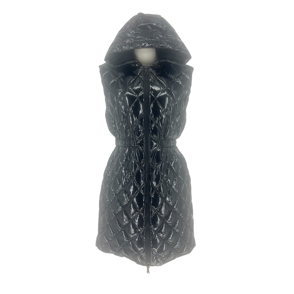 Alice + Olivia Daniel Maxi Black Quilted Hooded‎ Puffer Vest S - Picture 4 of 14